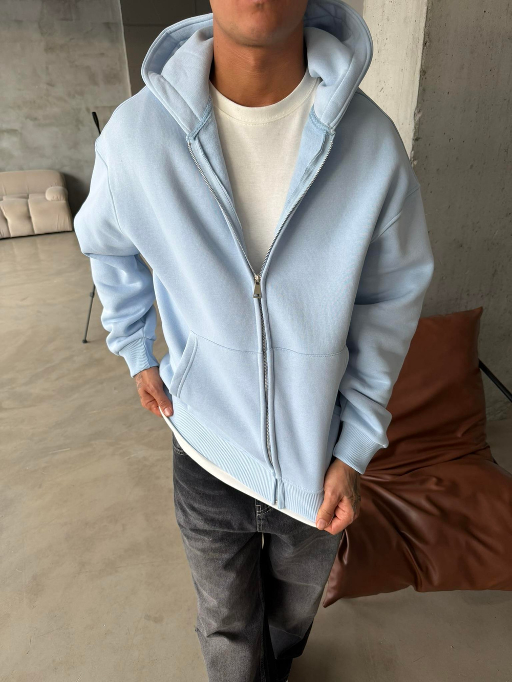 Düz Basic Zip hırka - Bebe Mavi