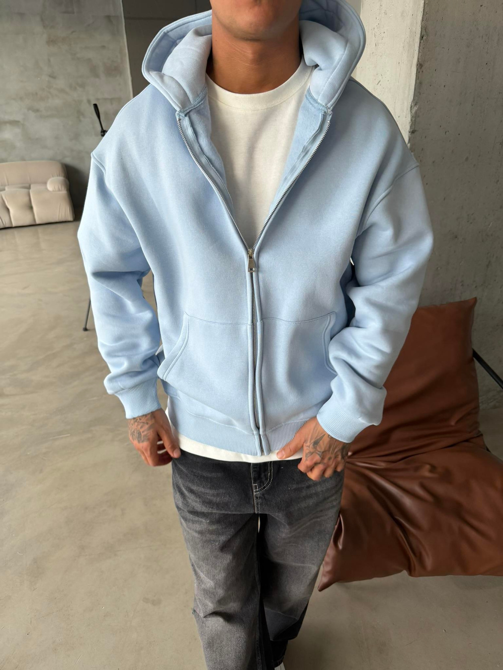 Düz Basic Zip hırka - Bebe Mavi