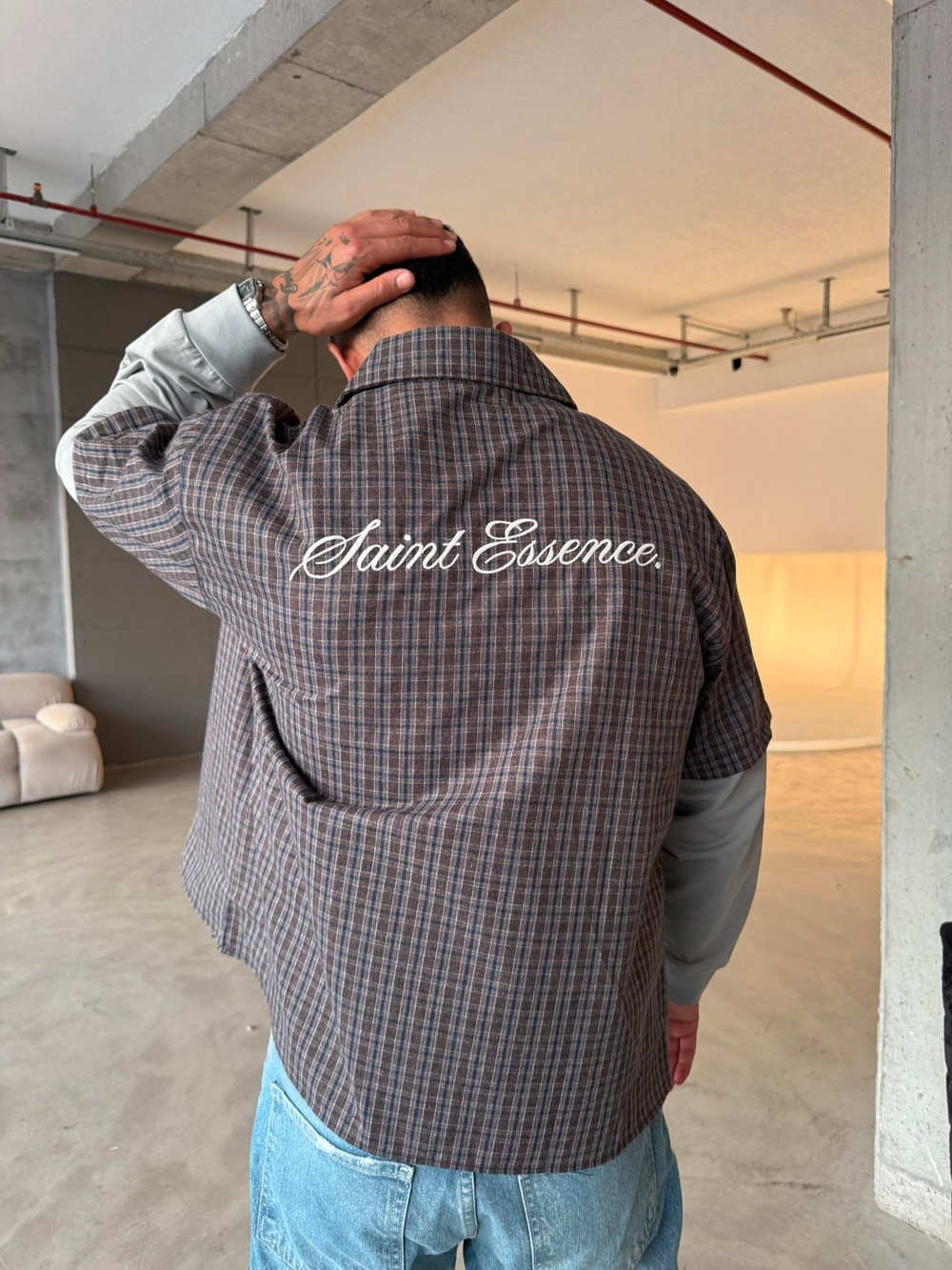 Ekose Eklem Kol Detaylı Gömlek - Kahve