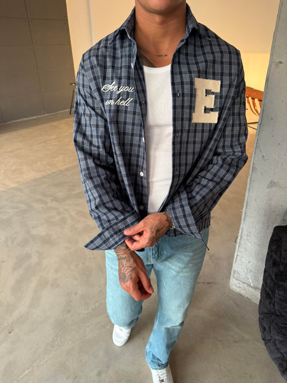 Ekose See You Ekose Gömlek - Gri