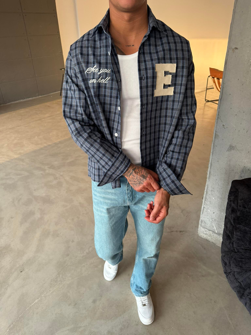 Ekose See You Ekose Gömlek - Gri