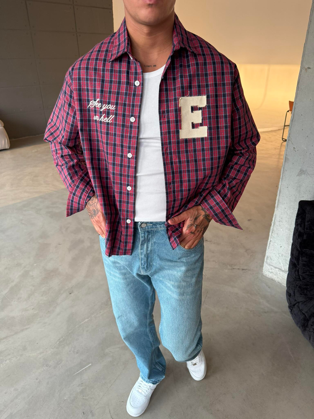 Ekose See You Ekose Gömlek - Kırmızı