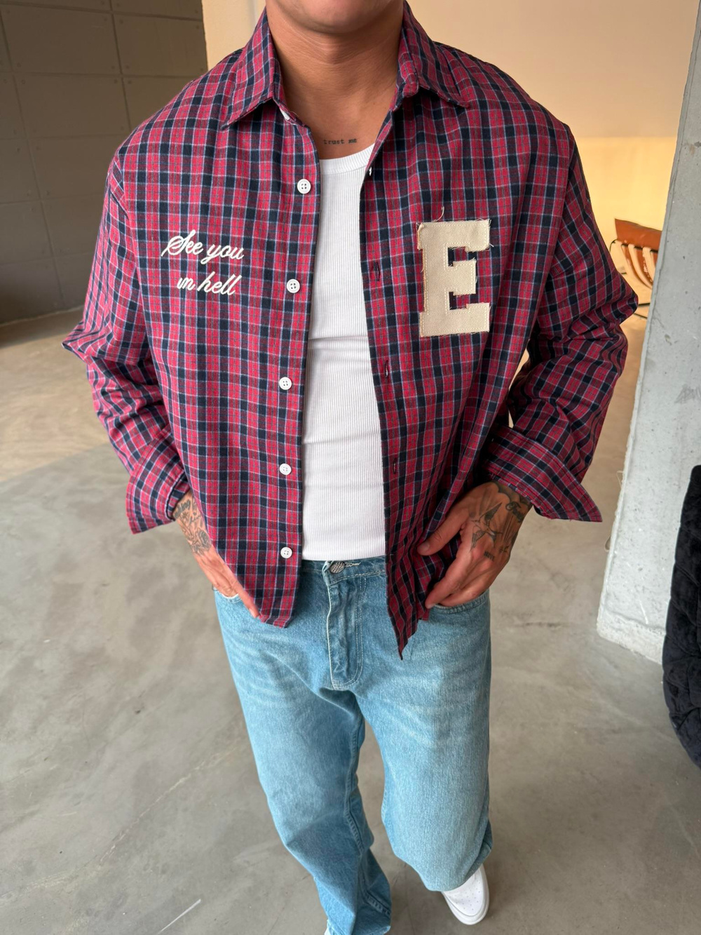 Ekose See You Ekose Gömlek - Kırmızı