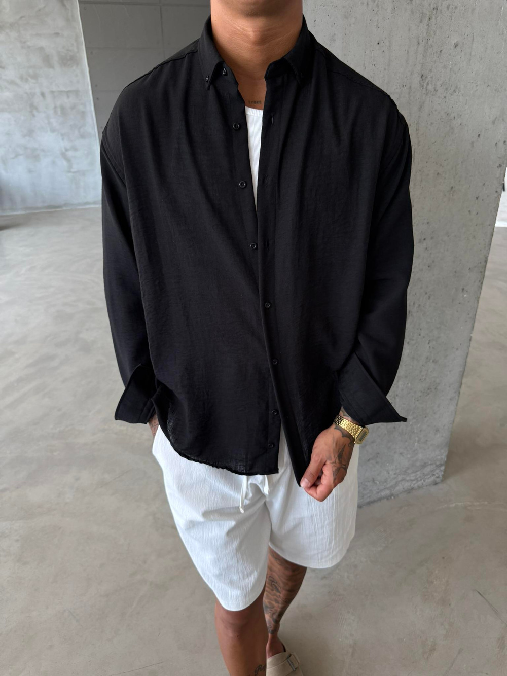 Erkek Basic Uzun Kollu Gömlek - Siyah