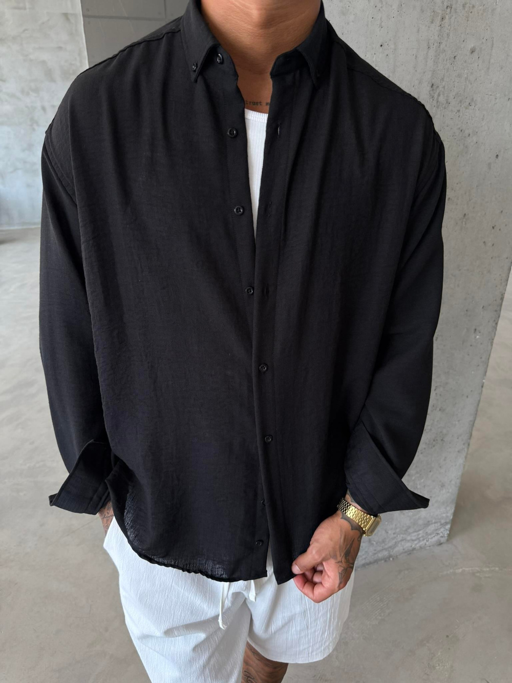 Erkek Basic Uzun Kollu Gömlek - Siyah