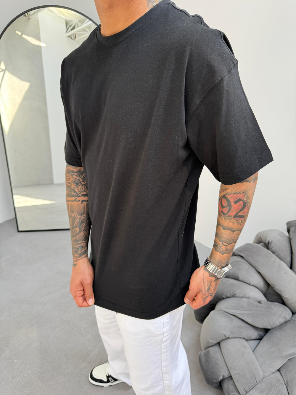 Erkek Düz Basic  T-Shirt - Siyah