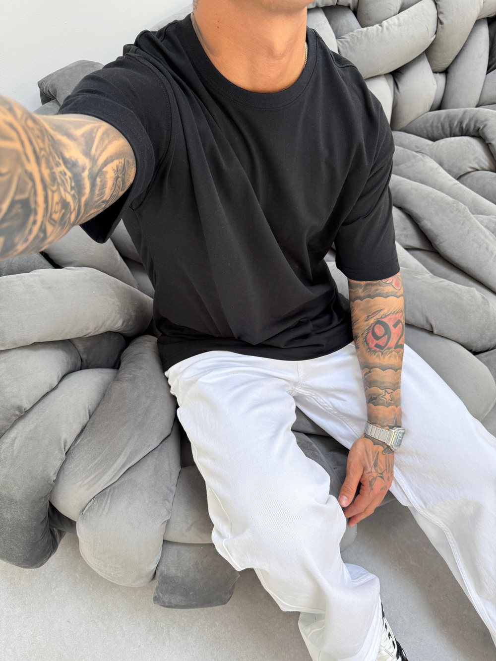 Erkek Düz Basic  T-Shirt - Siyah