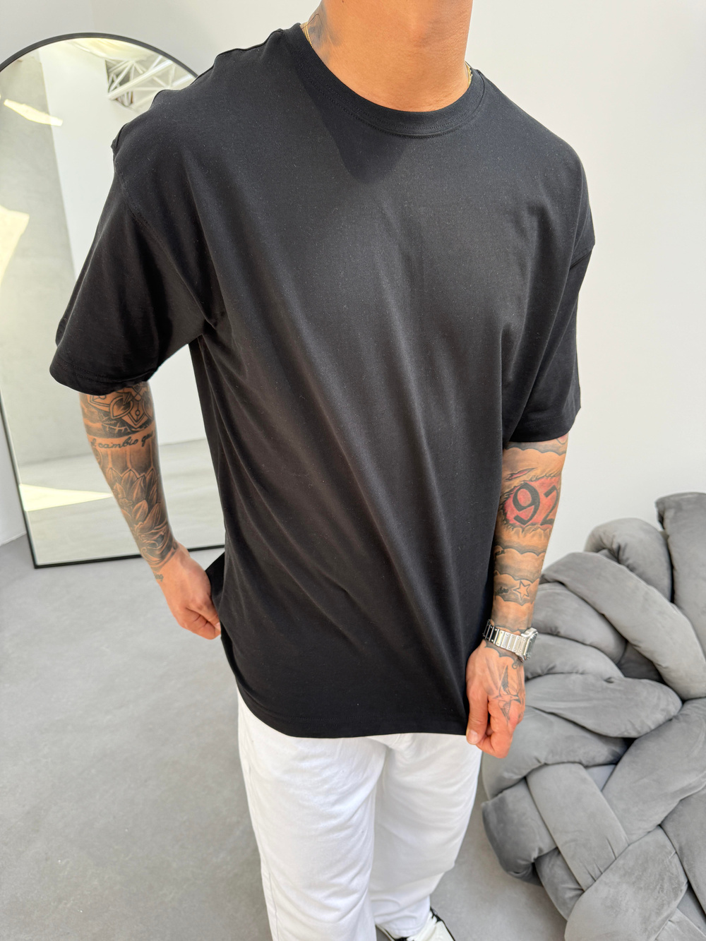 Erkek Düz Basic  T-Shirt - Siyah