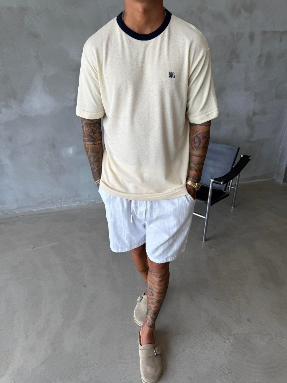 Erkek Oversize Basic 90s T-Shirt - Bej