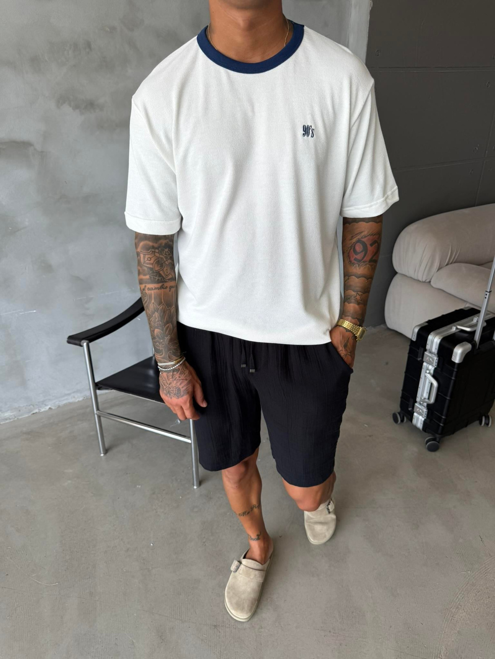 Erkek Oversize Basic 90s T-Shirt - Beyaz