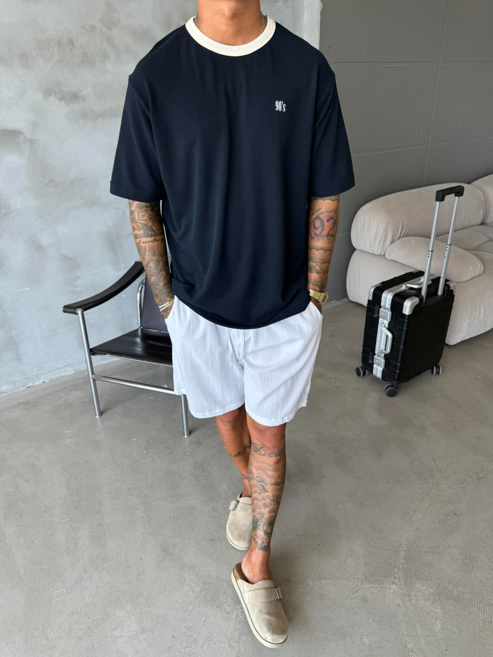 Erkek Oversize Basic 90s T-Shirt - Lacivert