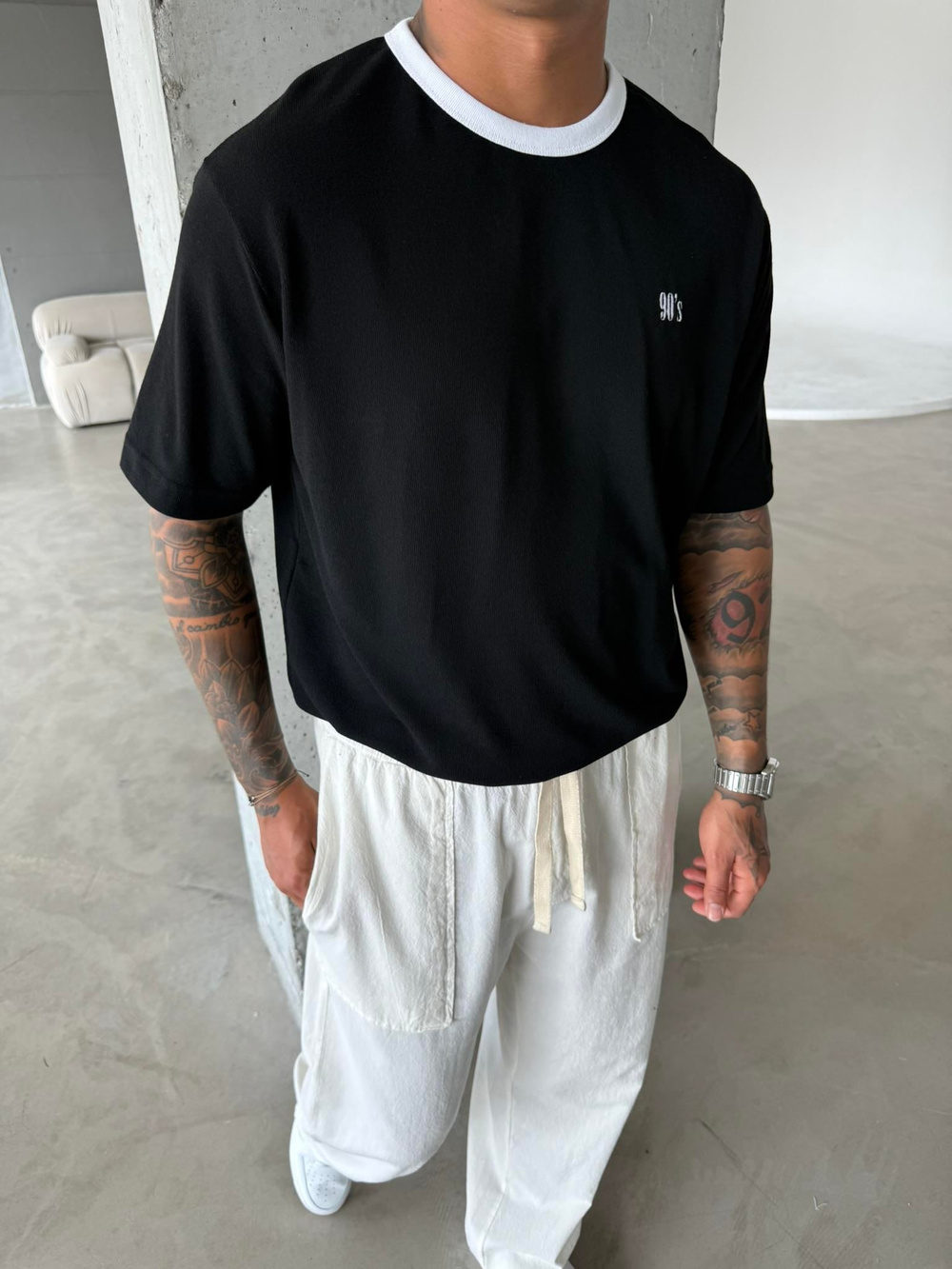 Erkek Oversize Basic 90s T-Shirt - Siyah