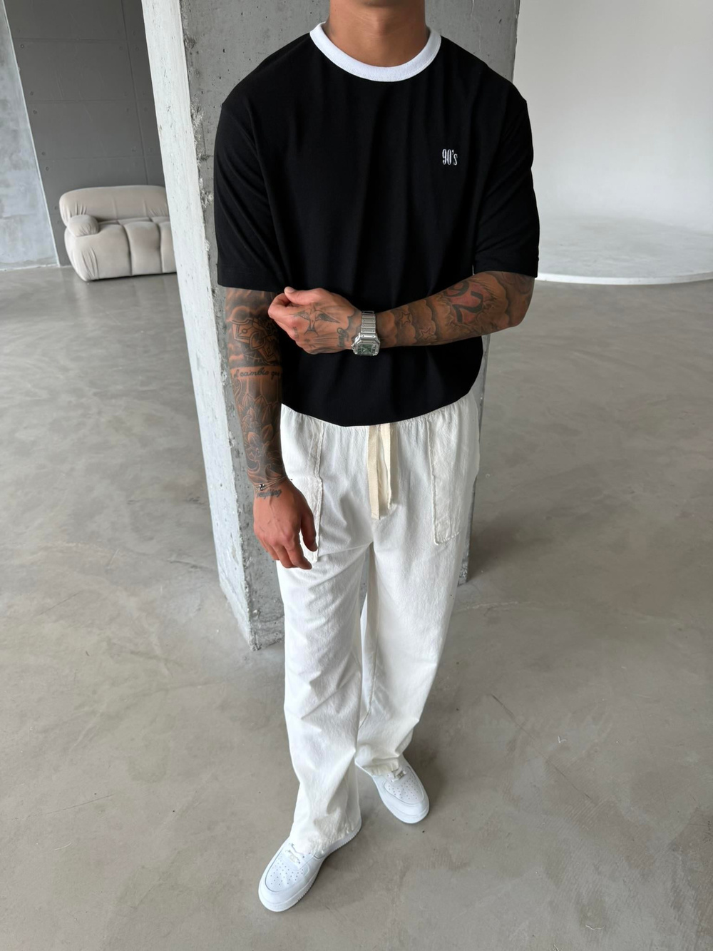 Erkek Oversize Basic 90s T-Shirt - Siyah