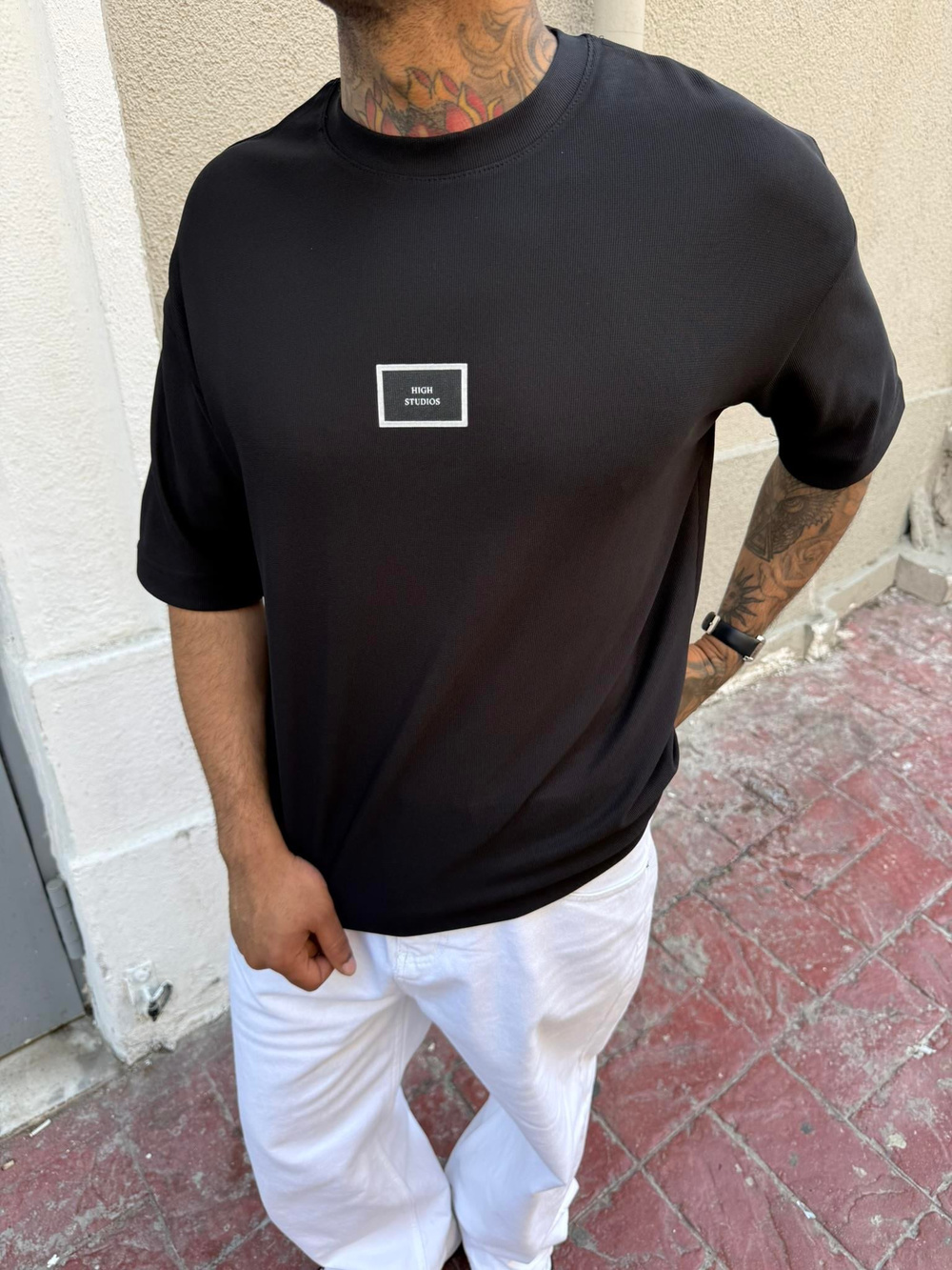 Erkek Oversize Basic High StudiosT-Shirt - Siyah