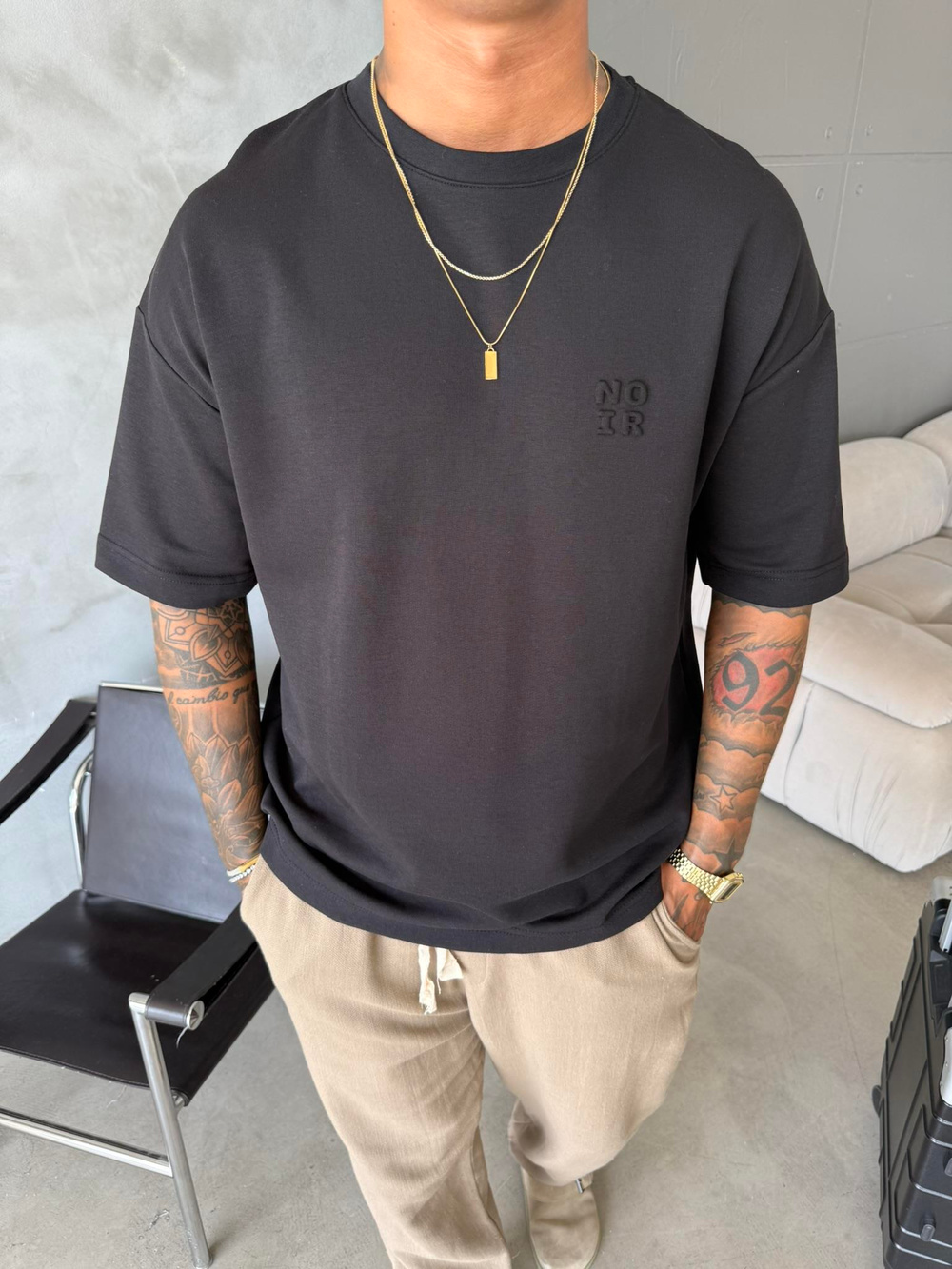 Erkek Oversize Basic NO IR T-Shirt - Siyah