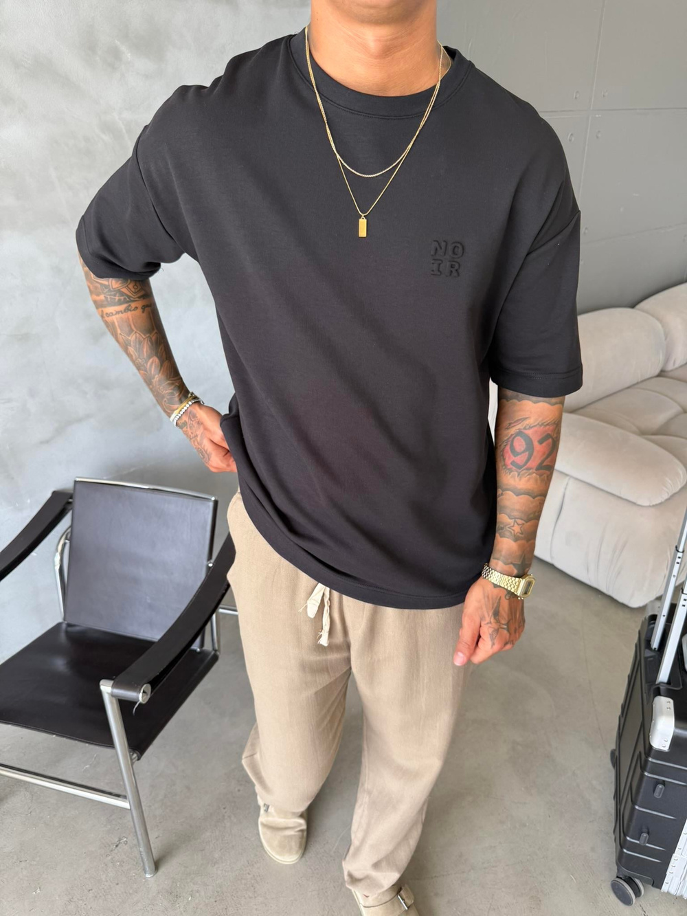 Erkek Oversize Basic NO IR T-Shirt - Siyah