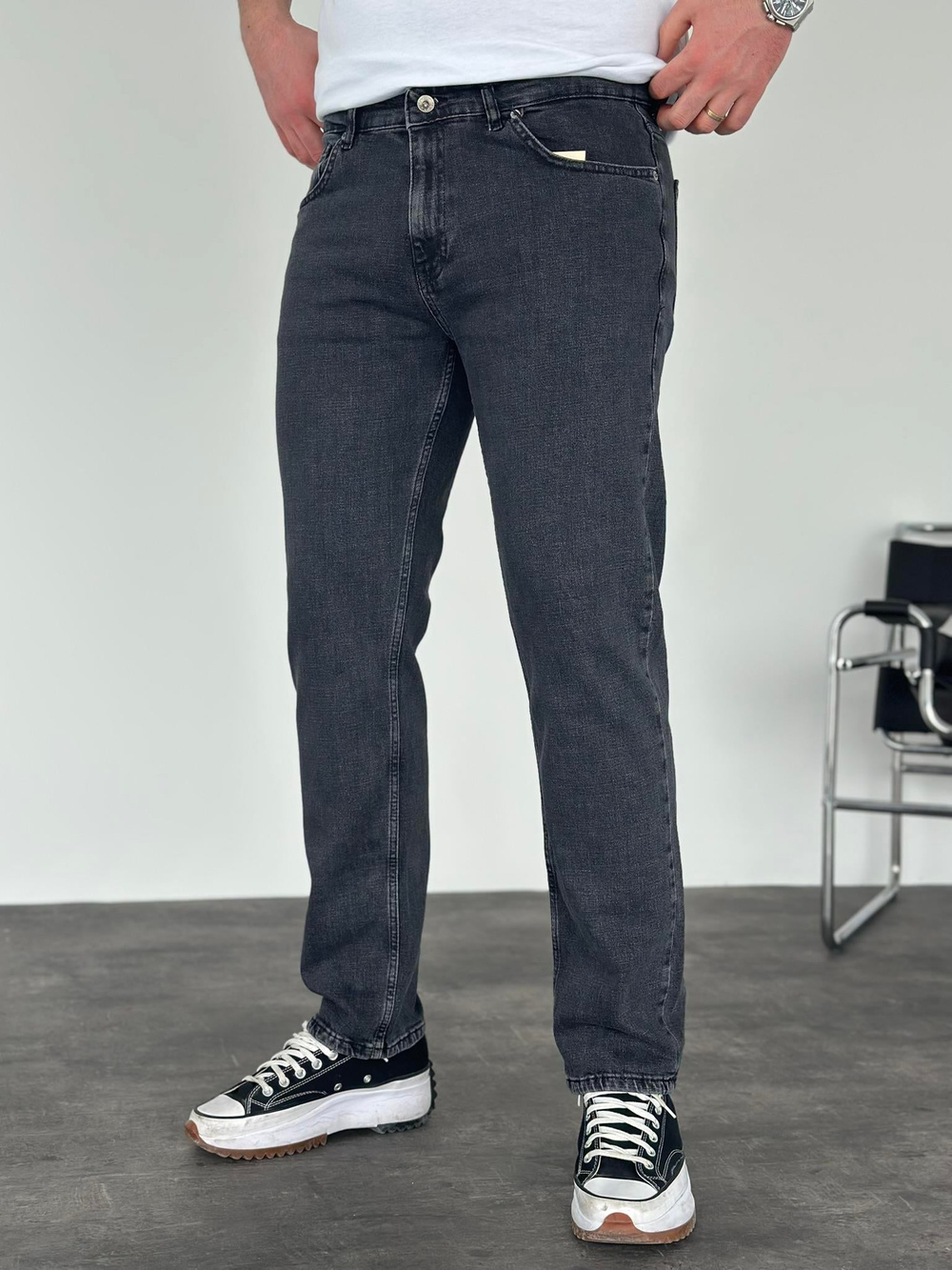 Erkek Regular Fit Yıkamalı Jean Pantolon Antrasit