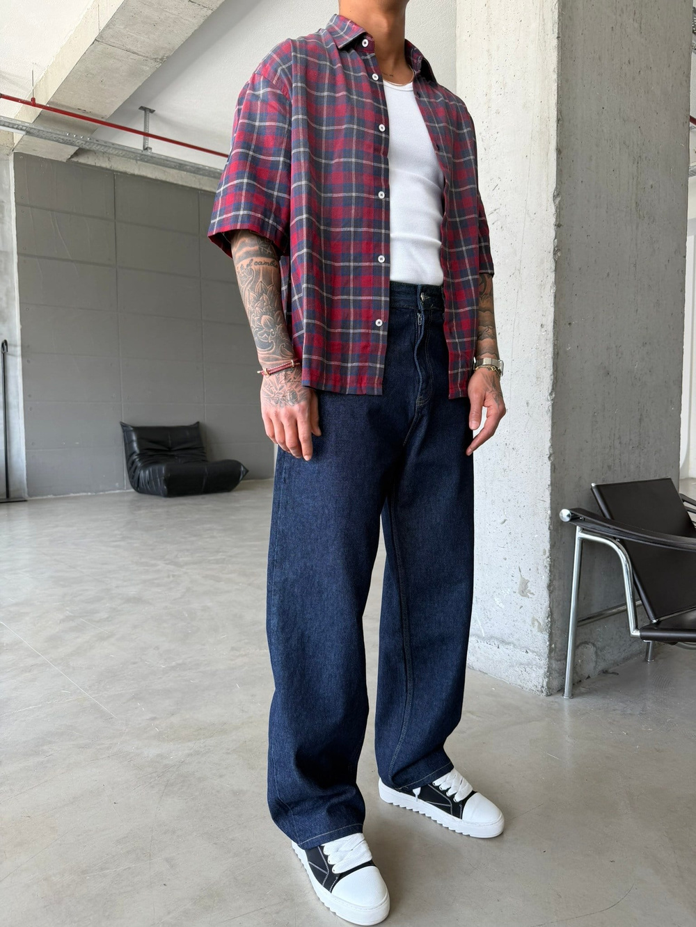 Eskitme Basic Relax Fit Baggy Pantolon -Lacivert