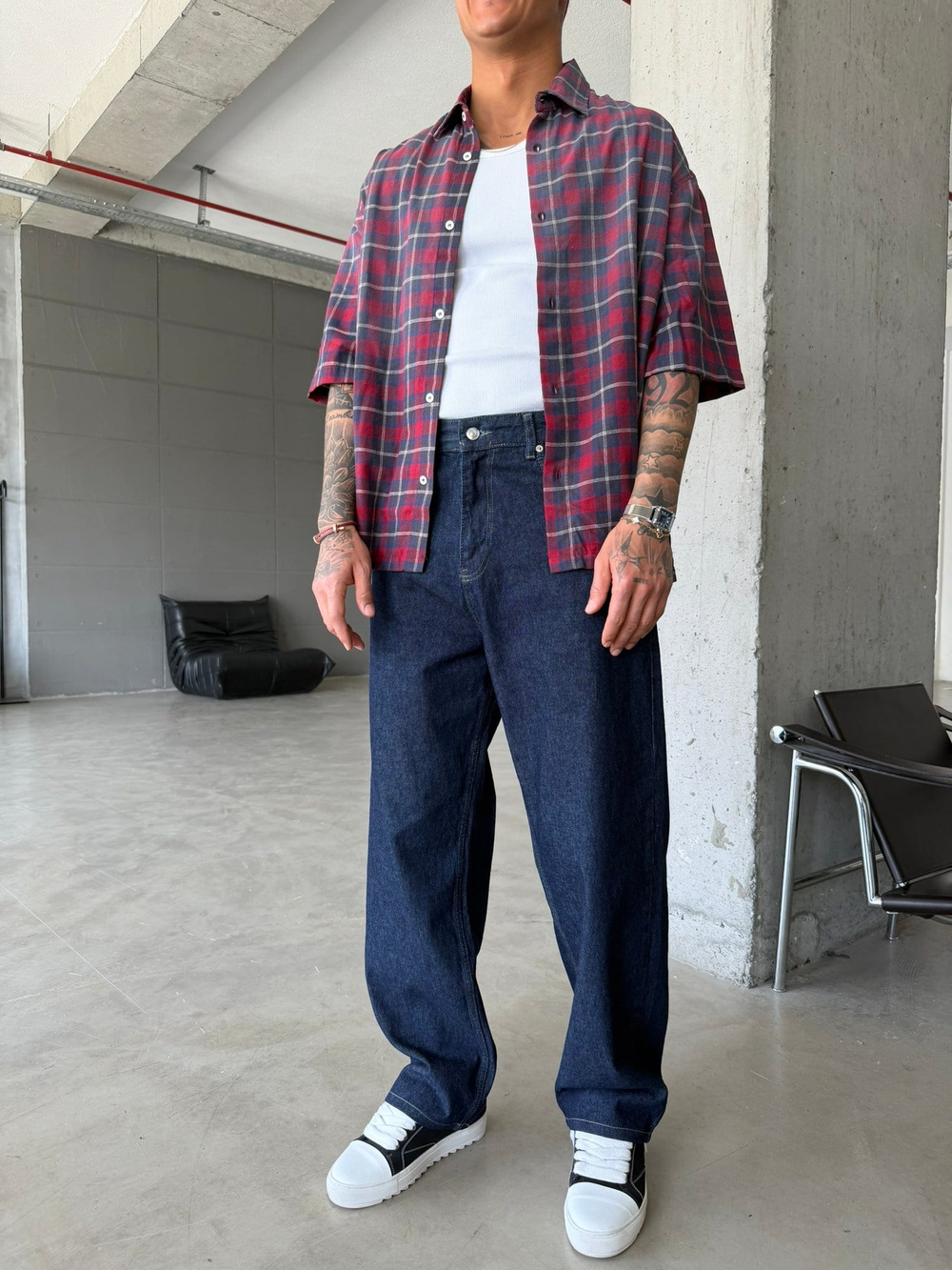 Eskitme Basic Relax Fit Baggy Pantolon -Lacivert