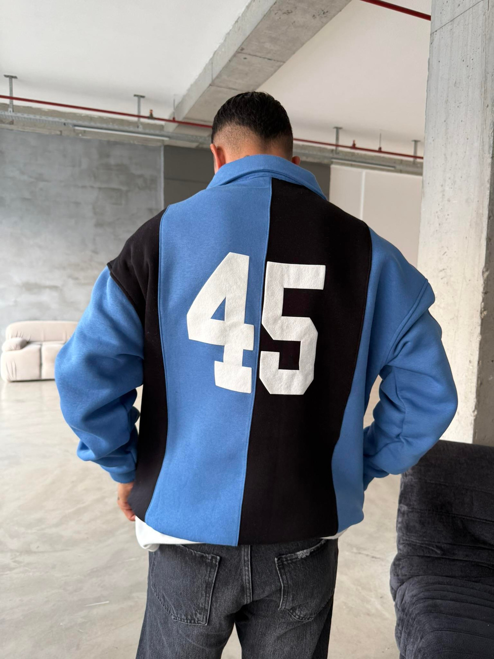 Essence Cizgili Yarım Fermuar Sweat -Mavi