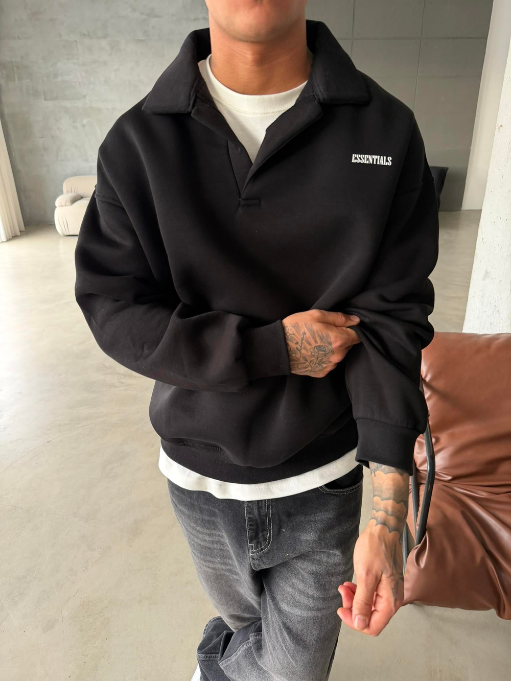 Essetıals Basic Polo Sweat - Siyah