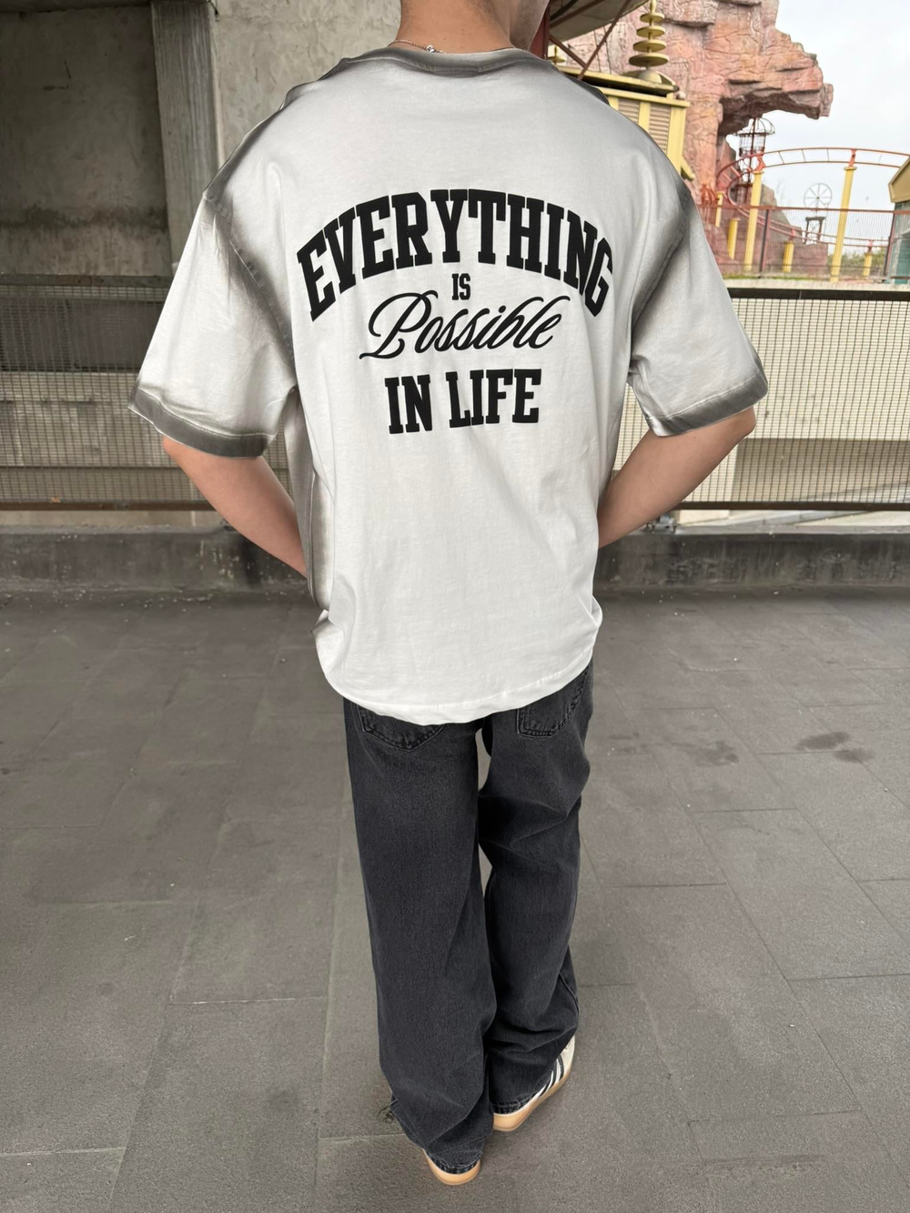 Everything  Spreyli Oversize T-Shirt  - Beyaz
