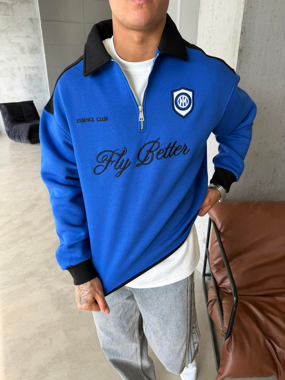 Fly Better Yarım Fermuar Sweat - Mavi