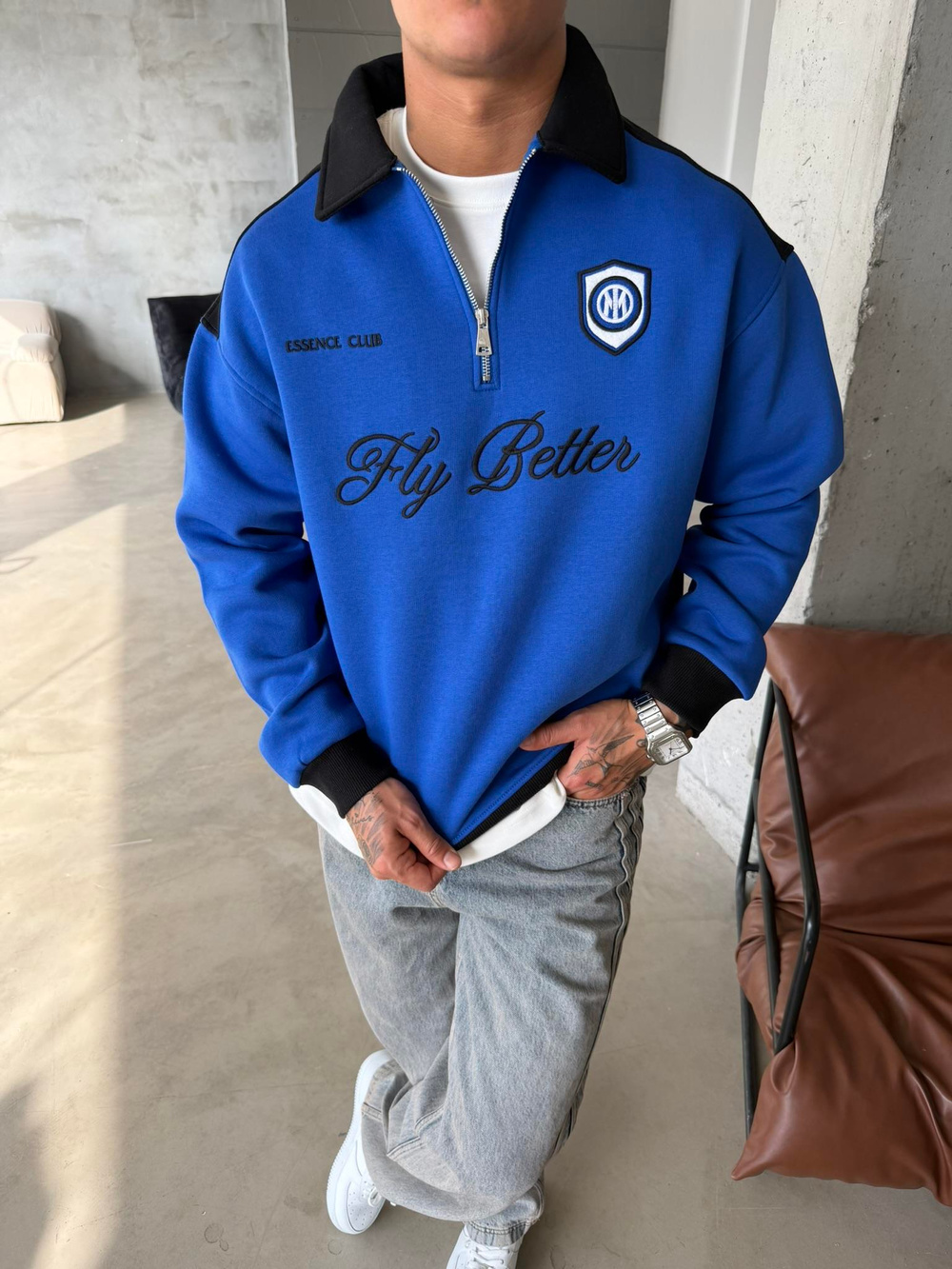 Fly Better Yarım Fermuar Sweat - Mavi