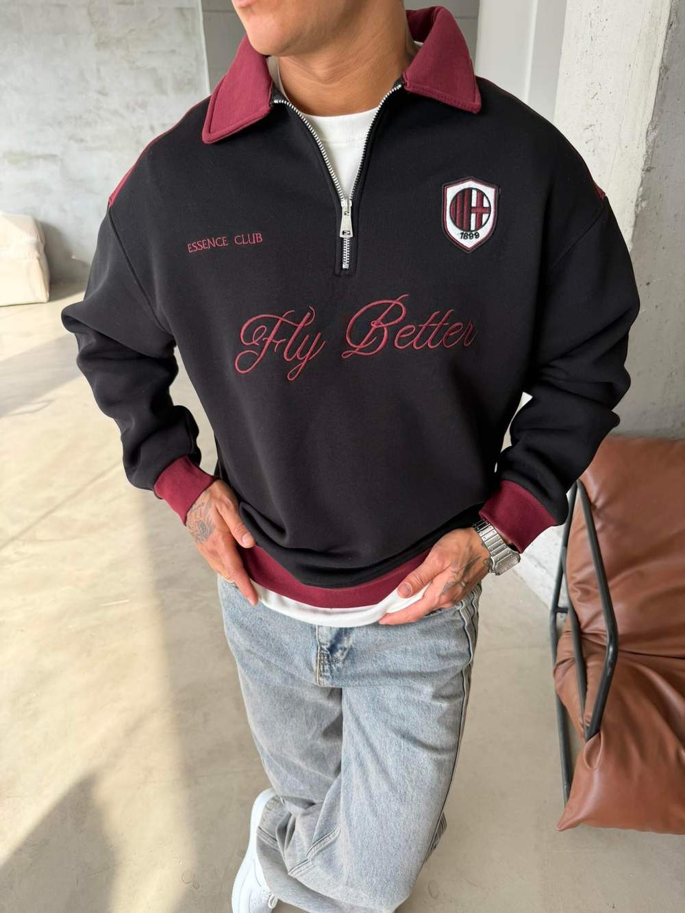 Fly Better Yarım Fermuar Sweat - Siyah
