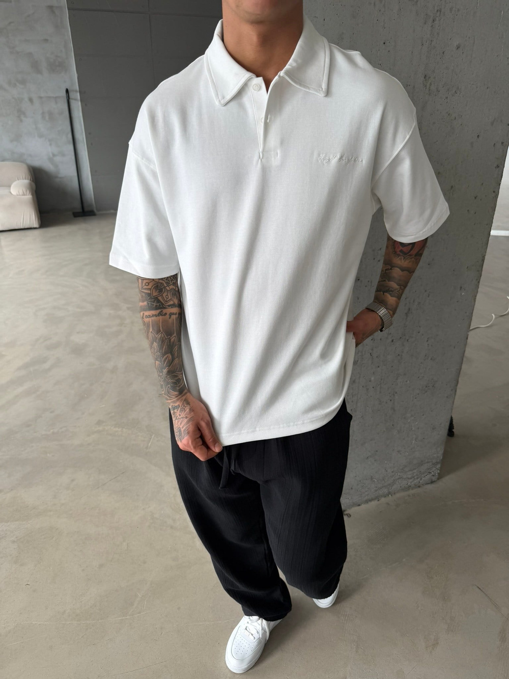 Forget The Future Nakışlı Basic Polo Yaka - Beyaz