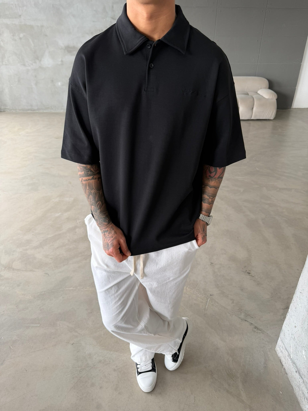 Forget The Future Nakışlı Basic Polo Yaka - Siyah