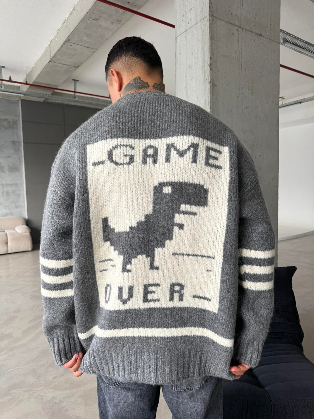 Gameover Örme Triko Kazak - Gri