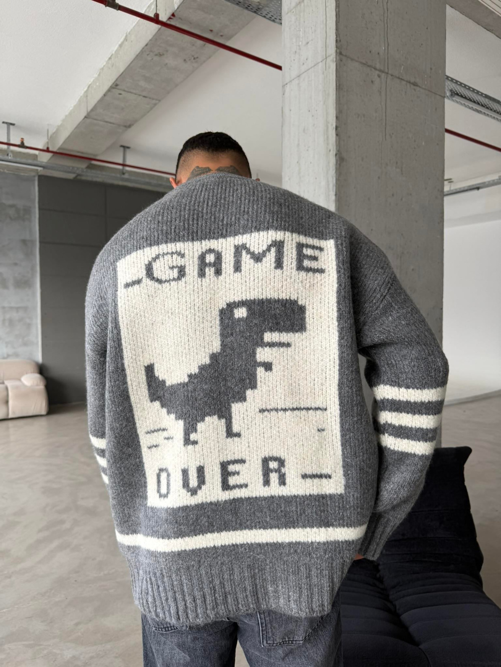 Gameover Örme Triko Kazak - Gri