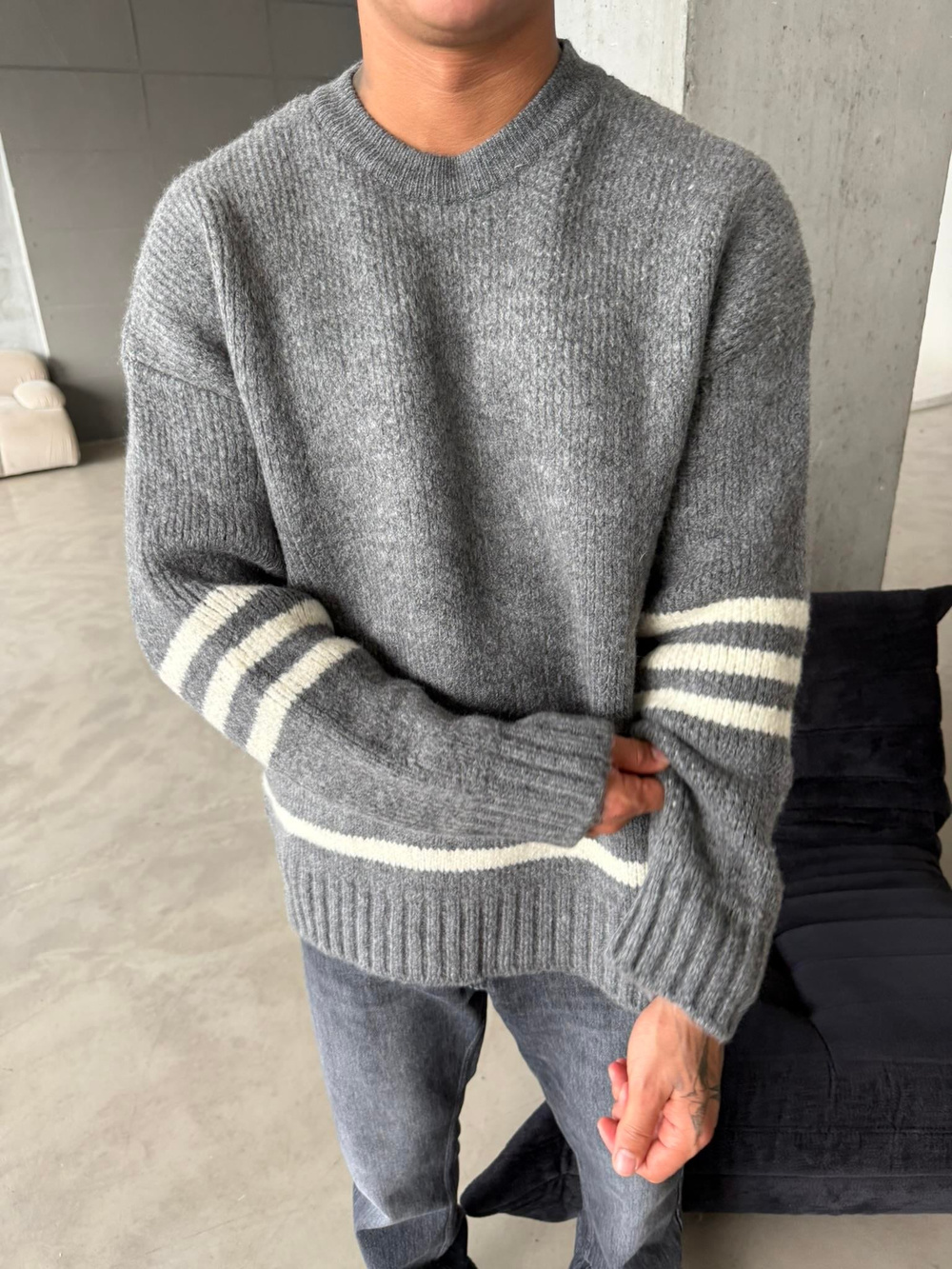 Gameover Örme Triko Kazak - Gri