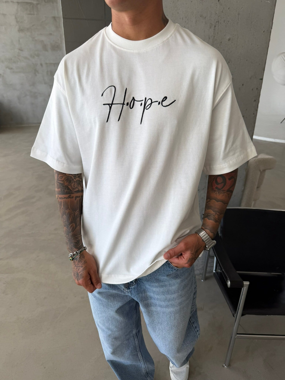 Hope Nakışlı Premium T-Shirt - Beyaz