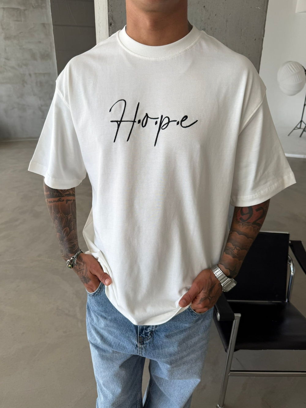 Hope Nakışlı Premium T-Shirt - Beyaz