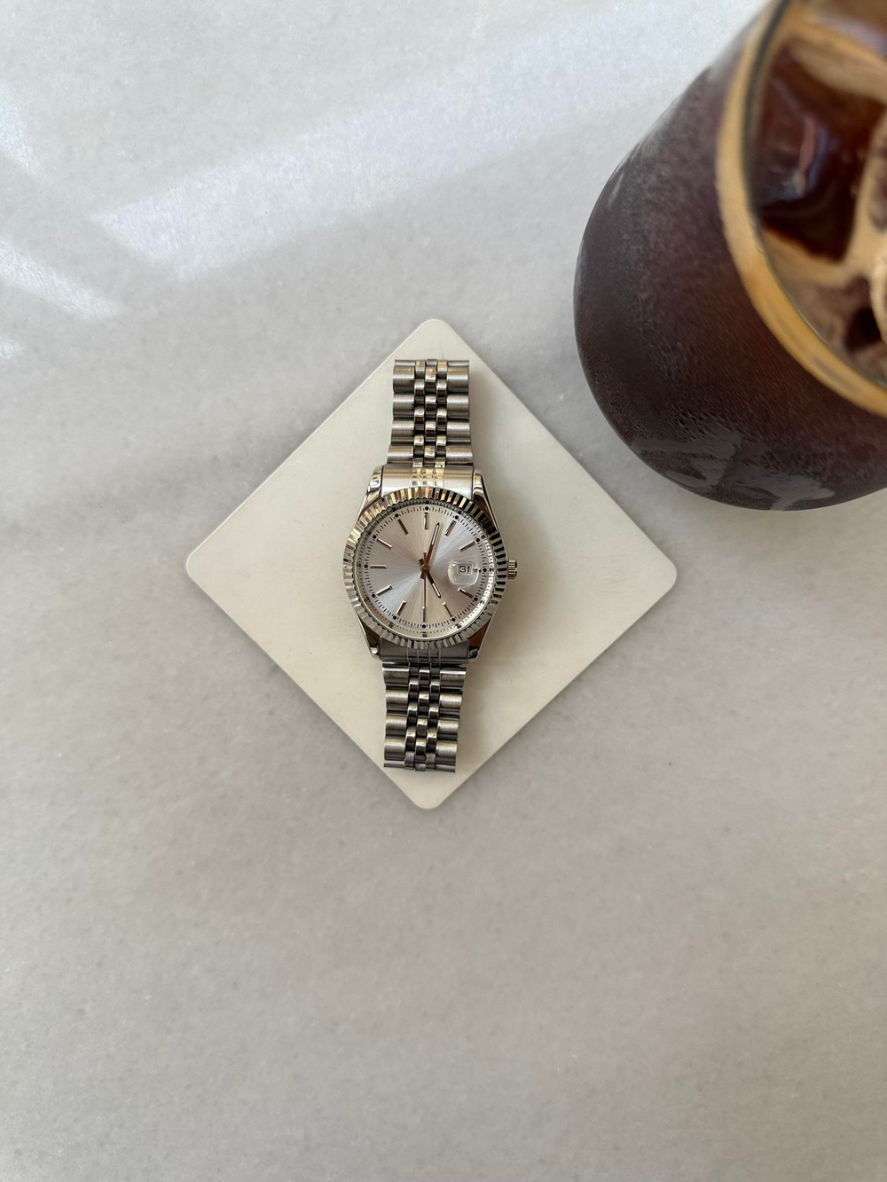 İcon Çelik Takvimli Lüx Kol Saati - Beyaz