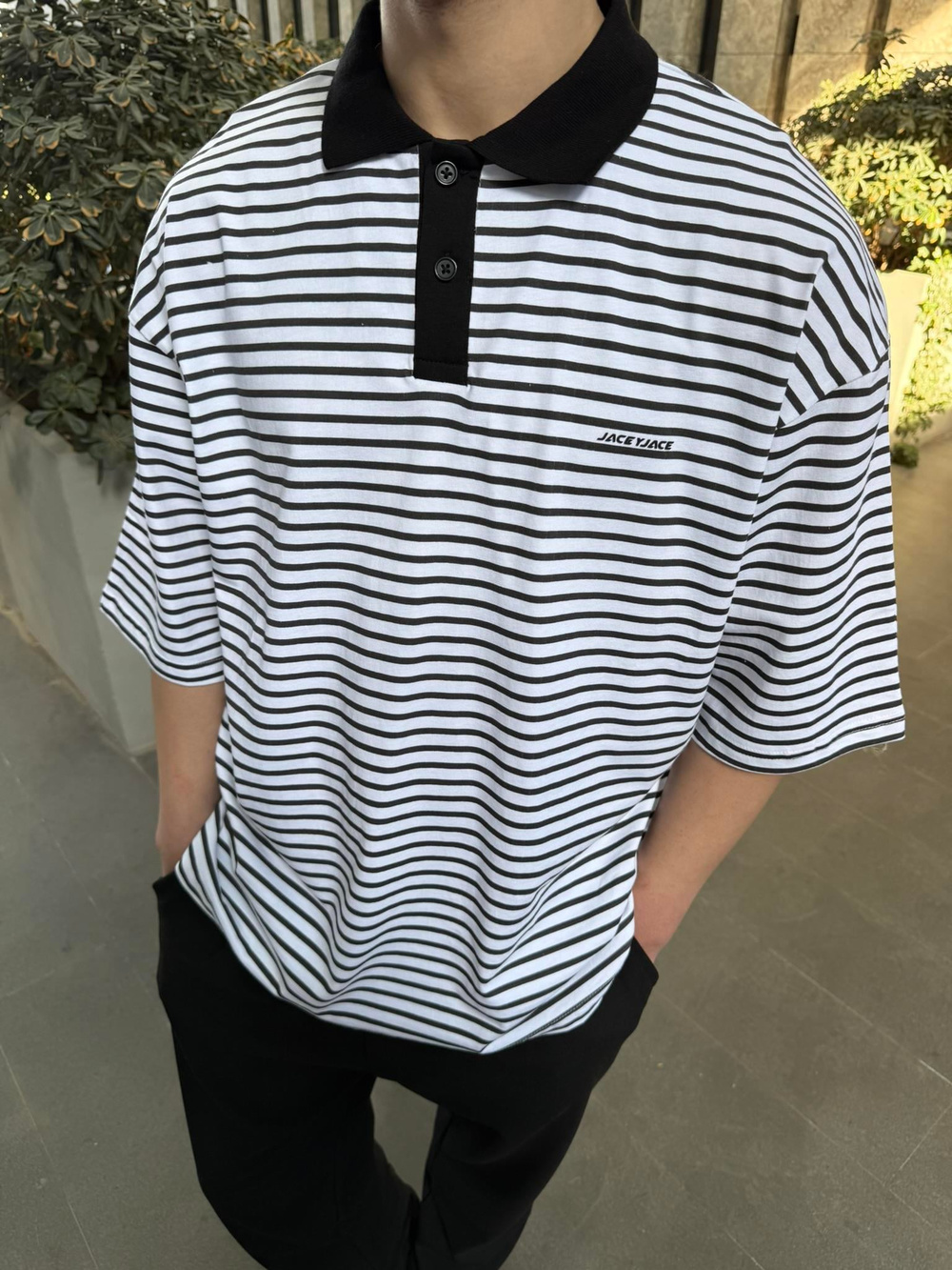 Jaceyjace Basic Cizgili Polo Yaka - Beyaz