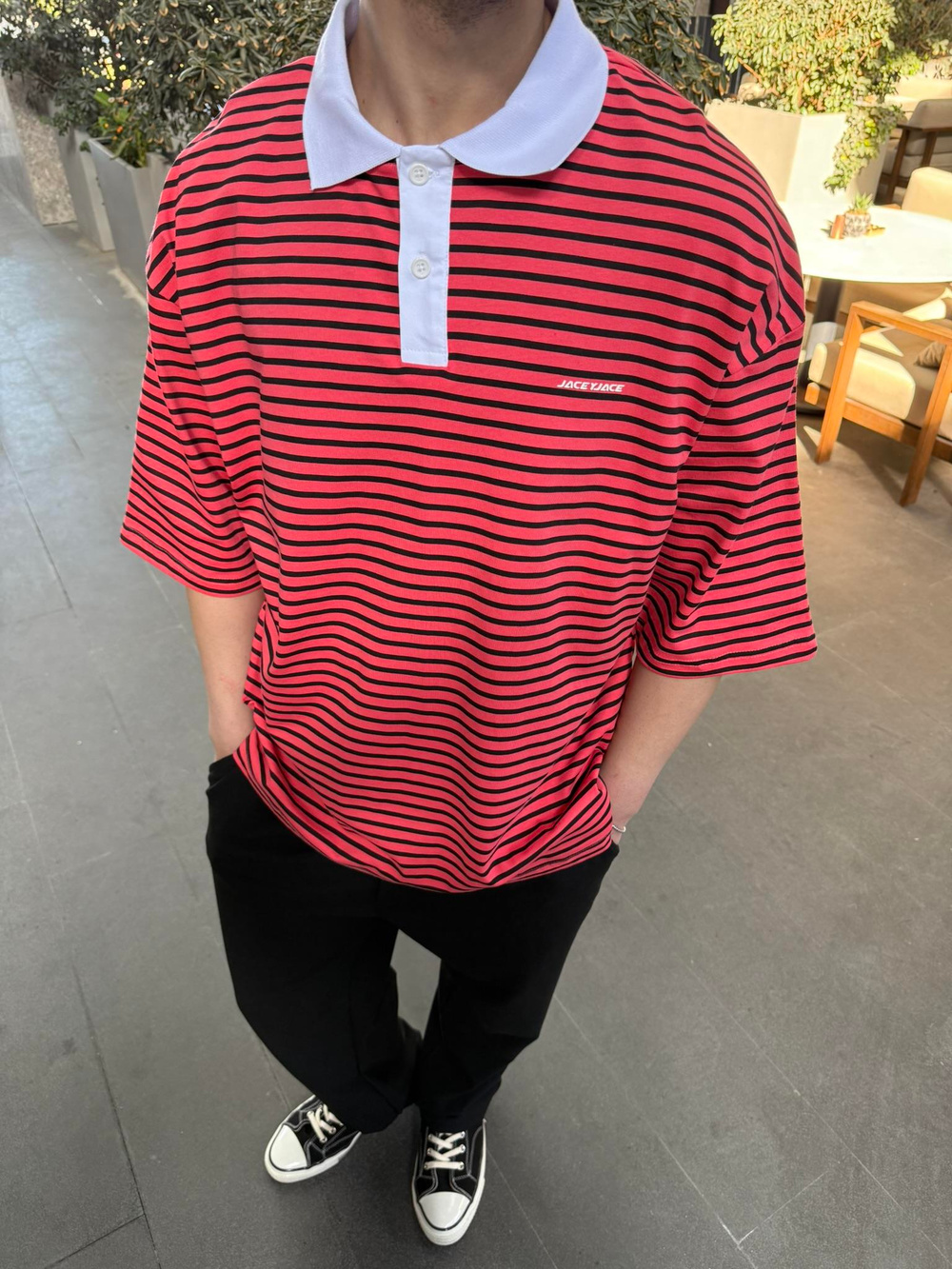 Jaceyjace Basic Cizgili Polo Yaka - Nar