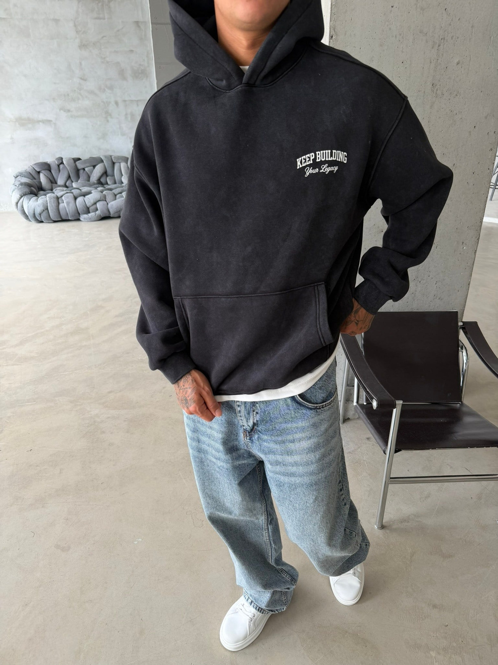 Keep Building Premium Acid Yıkama Hoodie