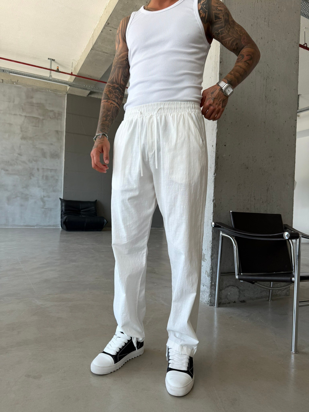 Keten Basic Pantolon - Beyaz