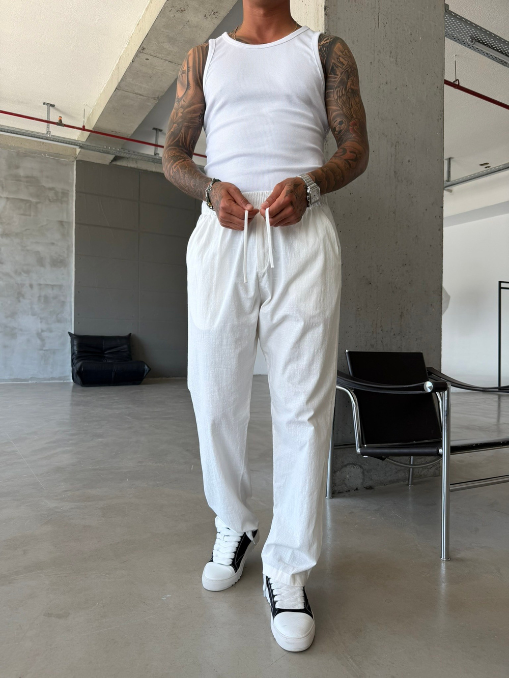 Keten Basic Pantolon - Beyaz