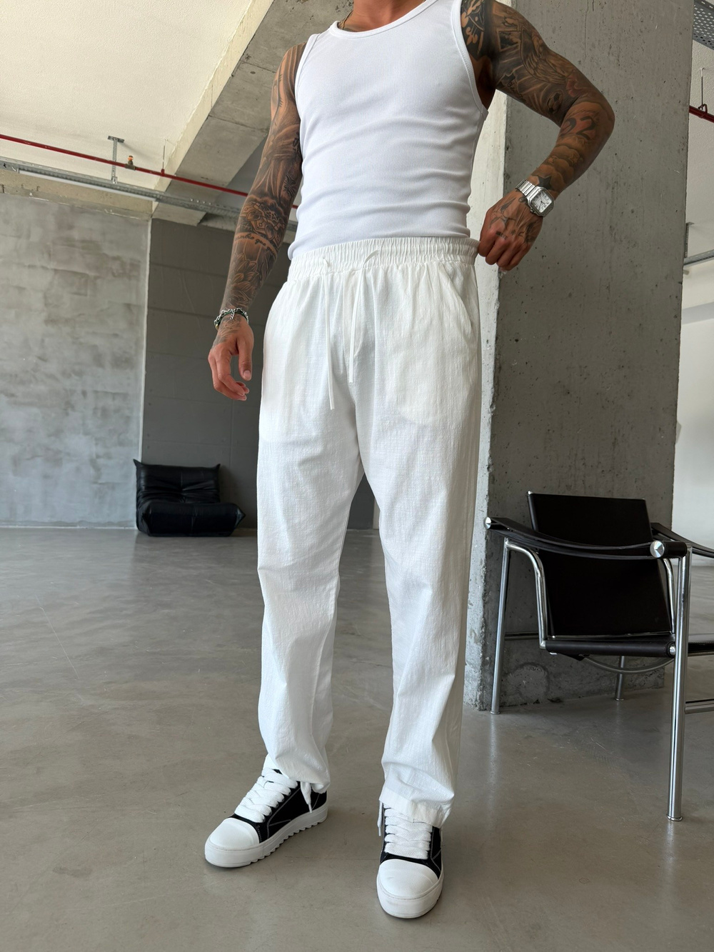 Keten Basic Pantolon - Beyaz