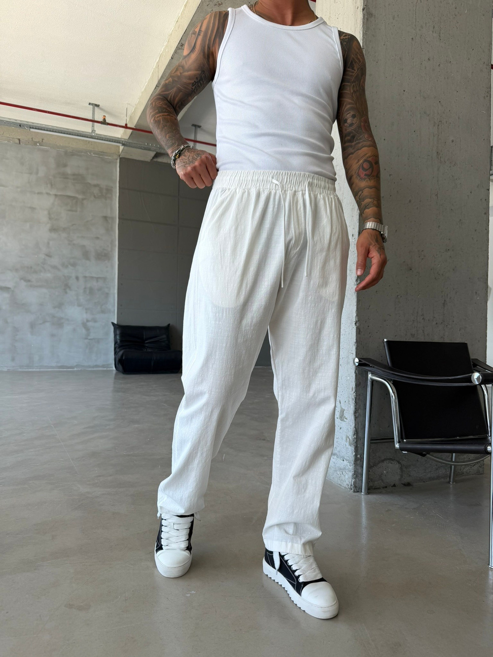 Keten Basic Pantolon - Beyaz