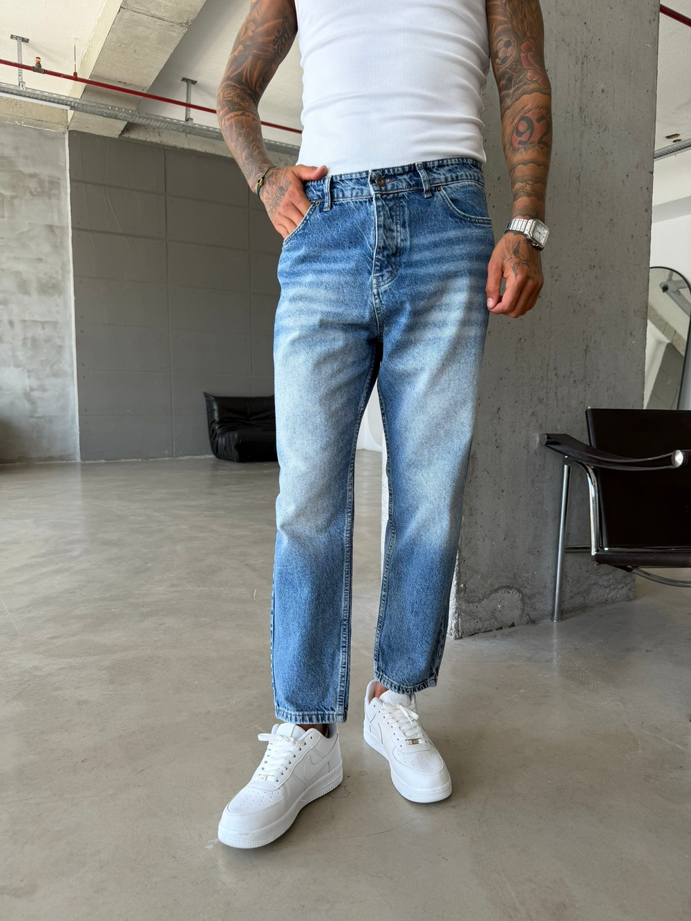 Koyu Detaylı Boyfriend Koyu Mavi