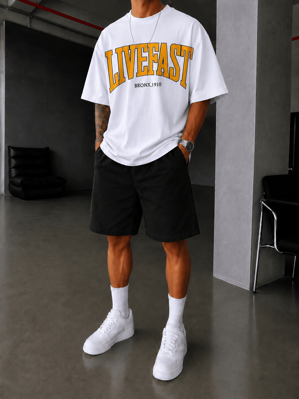 LİVEFAST Ön Baskılı Oversize T-Shirt - Beyaz