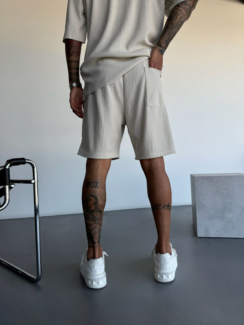 Loose Fit Cord Shorts  - Bej