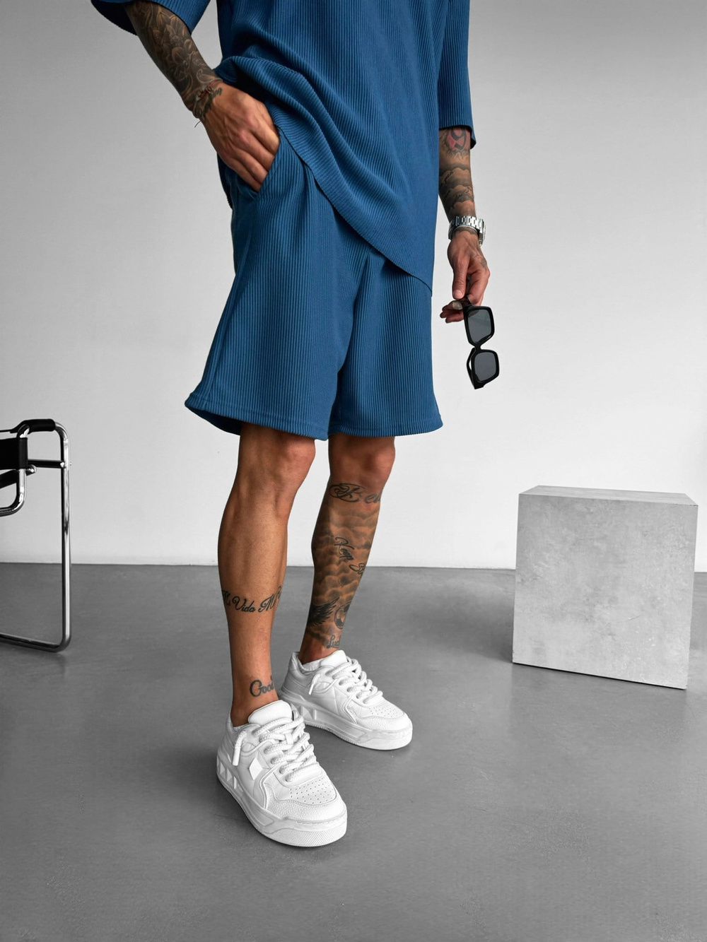 Loose Fit Cord Shorts  - İndigo