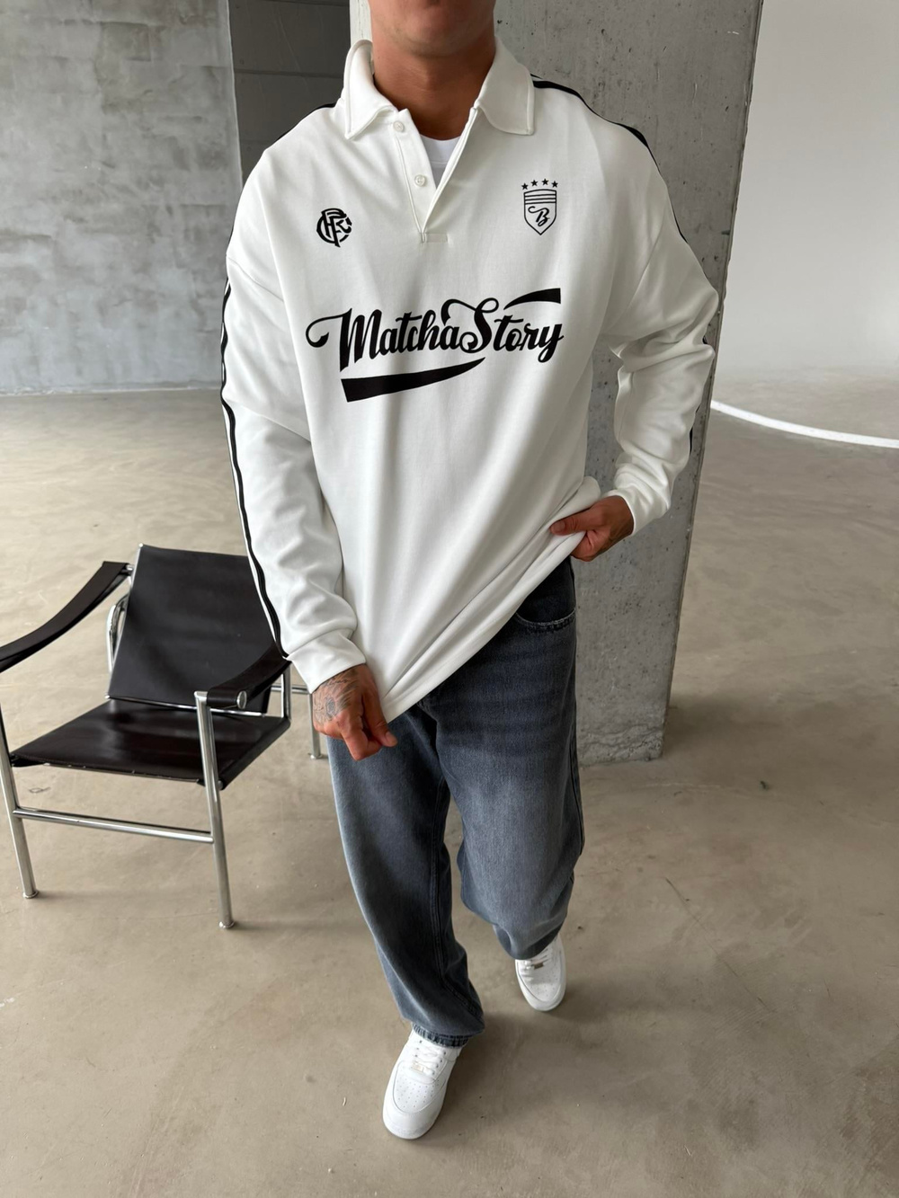 Matcha Story Polo Yaka Sweat - Beyaz