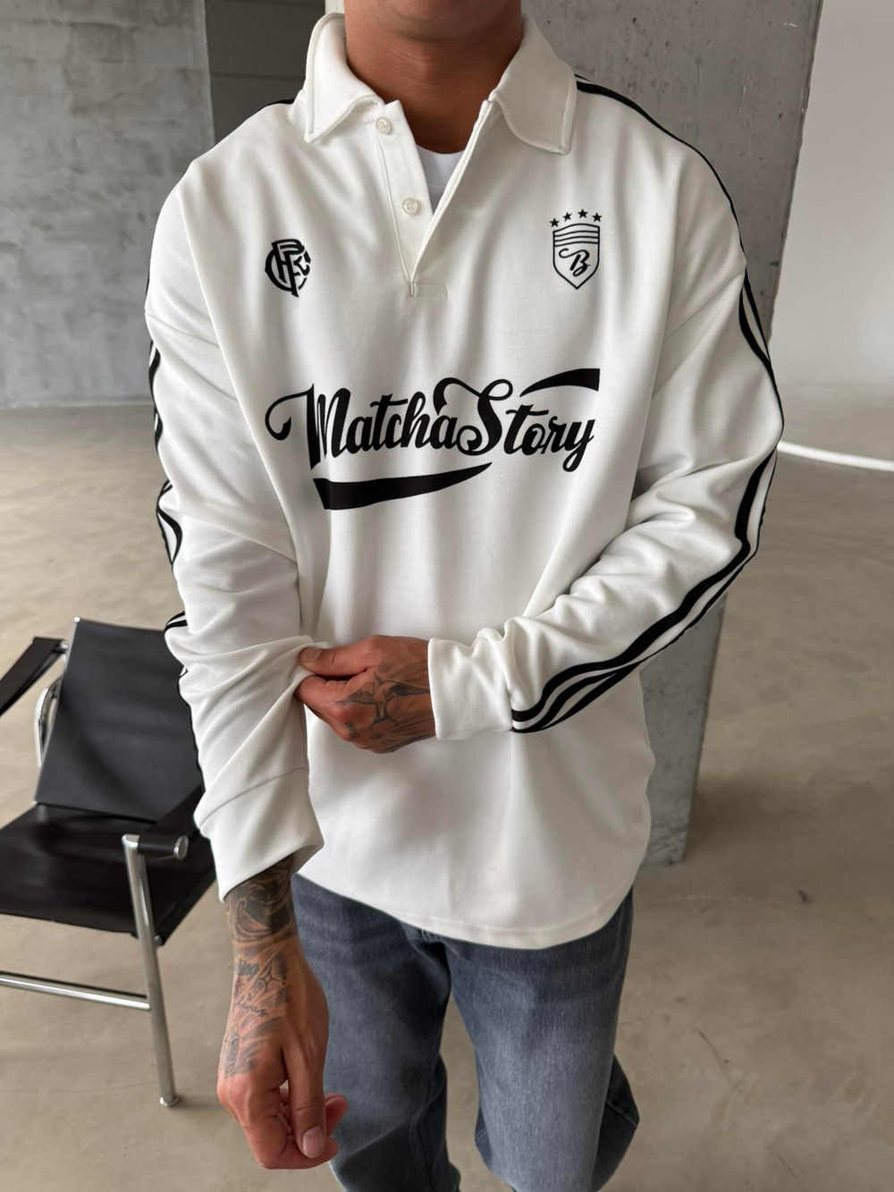 Matcha Story Polo Yaka Sweat - Beyaz